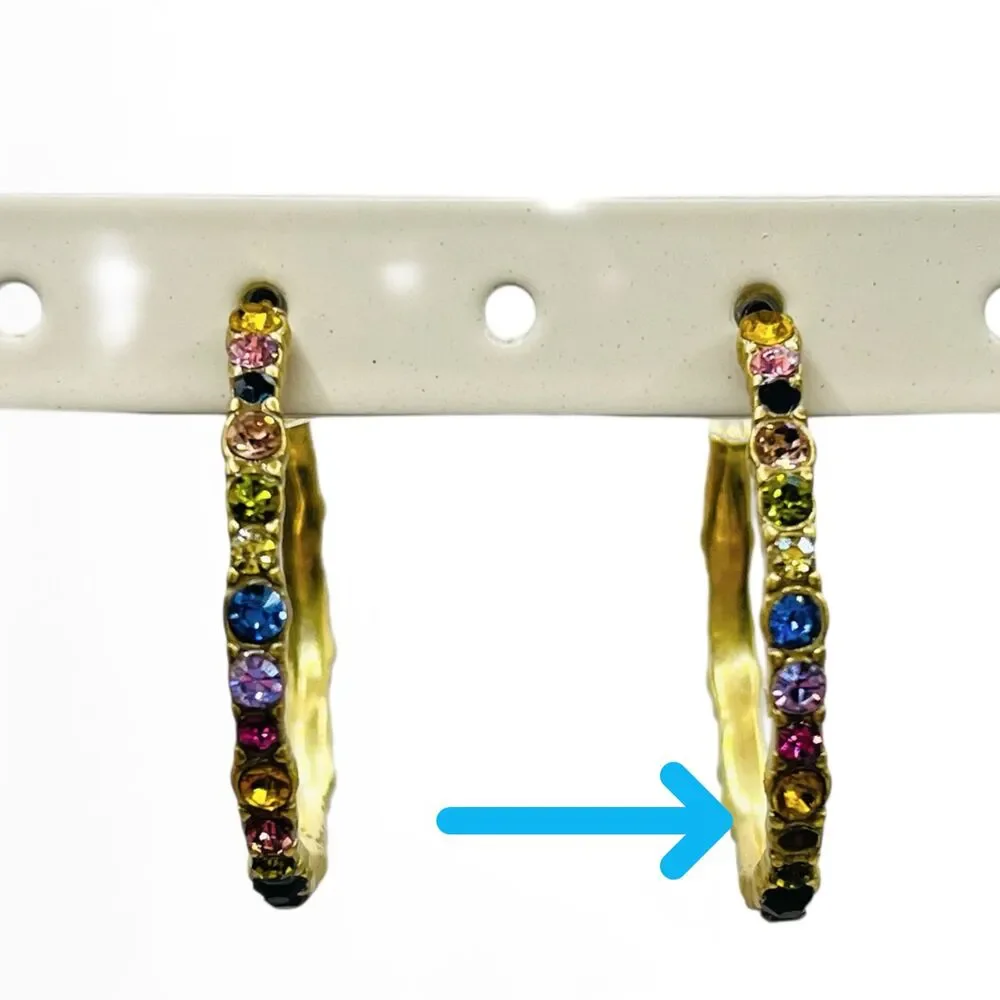 Multi Color Rhinestone Hoops Earrings Gold Tone Colorful Pierced Fashion Jewelry